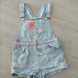 Kids Denim Overalls with Floral Embroidery